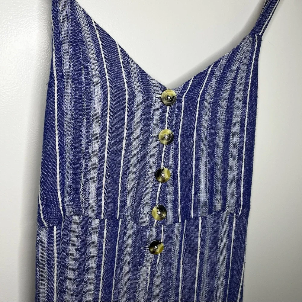 Blue Boho Striped Linen Jumpsuit - Picture 7 of 13